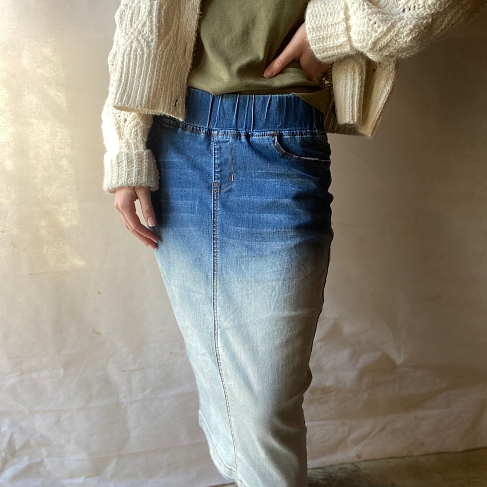 Restock! Ombré faded denim midi skirt